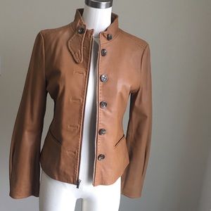 BCBG Genuine Leather Moto Jacket - Cognac Brown